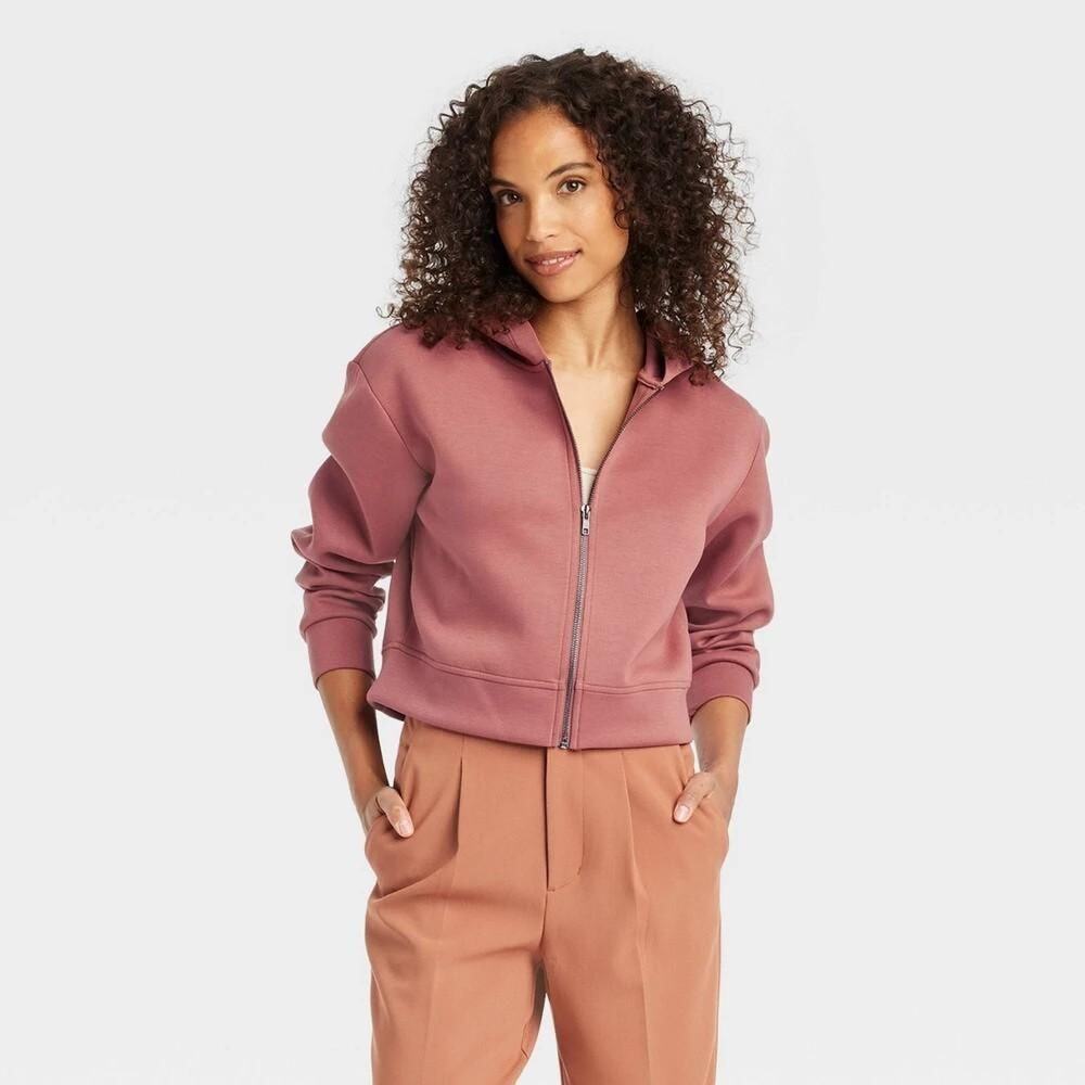 Women's Double Knit Zip Hoodie Sweatshirt - a New Dayโข Rust L